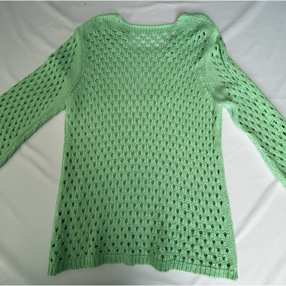Mint Green Open weave Tunic Sweater Classic Layering Crew Neck Pullover